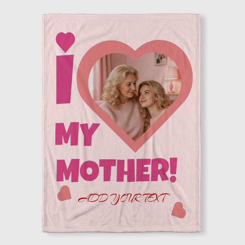 Custom Photo Heart Fleece Blanket for Mom Mother's Day Gift