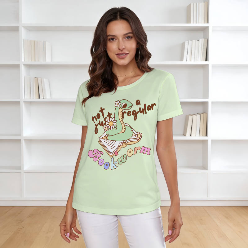 Funny Bookworm Snake Women's T-Shirt for Book Lovers Daily Wear