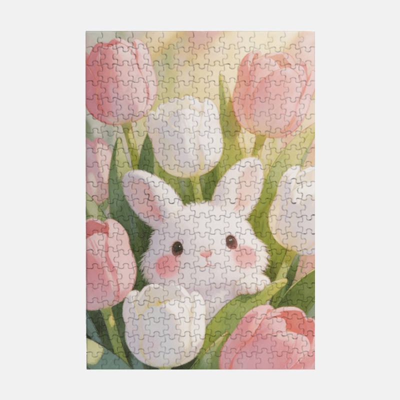 Cute Bunny Tulip 300 Piece Puzzle for Animal Lovers Easter Gift