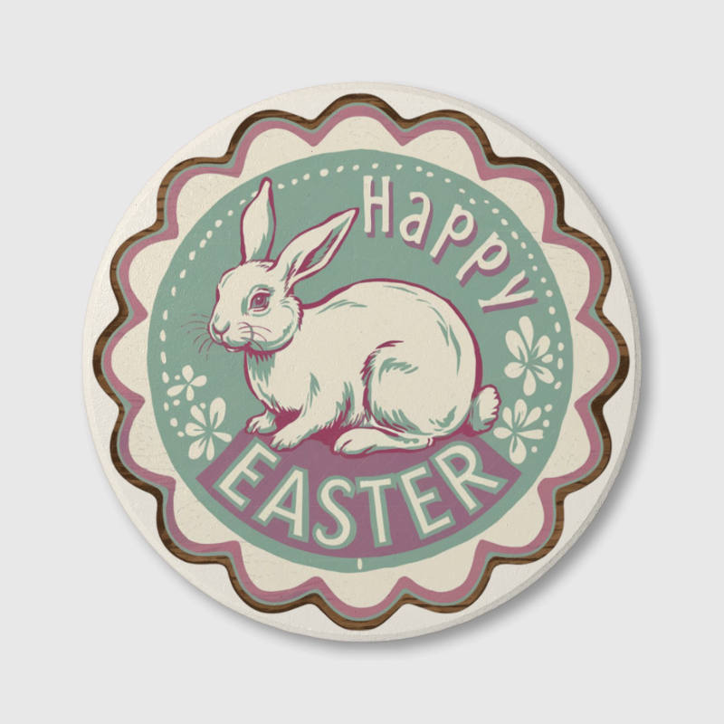 Vintage Happy Easter Bunny Ceramic Coaster for Easter Gift