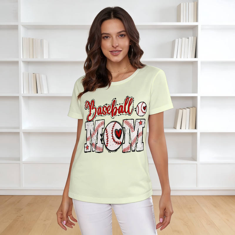 Baseball Mom Graphic Crewneck Tee for Women Game Day Gifts