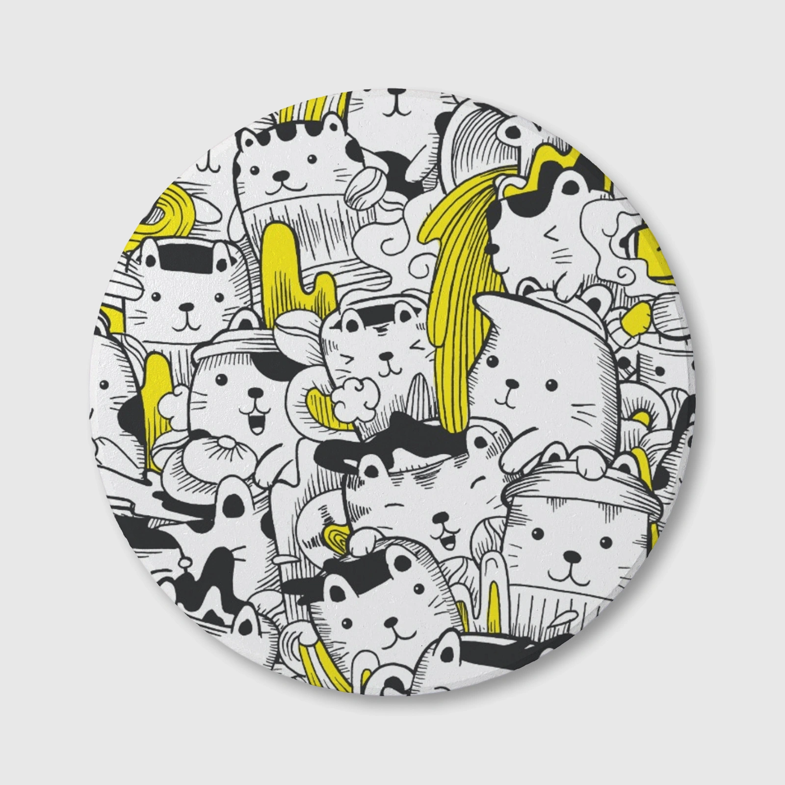 Funny Doodle Cat Ceramic Coaster for Cat Lovers Daily Use