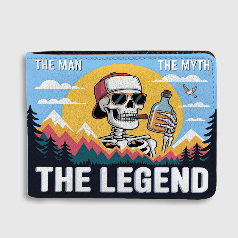 The Man The Myth Legend Skeleton Bifold Wallet for Men Holiday & Birthday Gifting