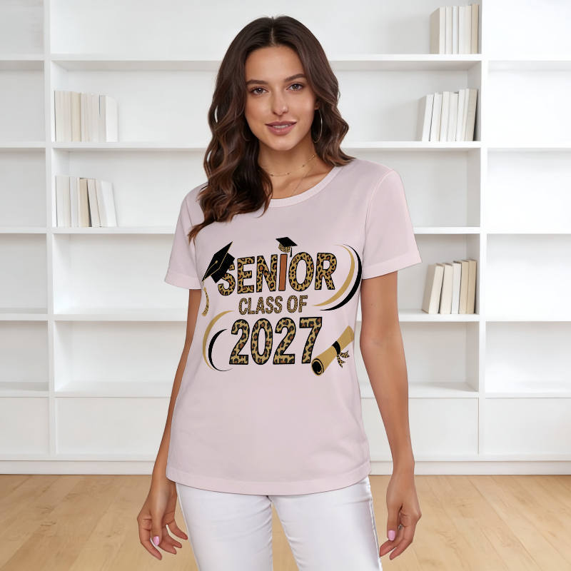 Leopard Print Senior 2027 T-Shirt for Graduation Back To School