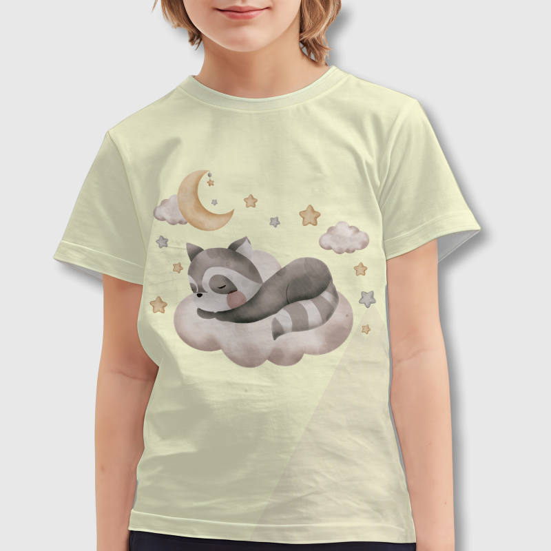 Sleeping Raccoon Kids T-Shirt for Boys Girls Casual Wear