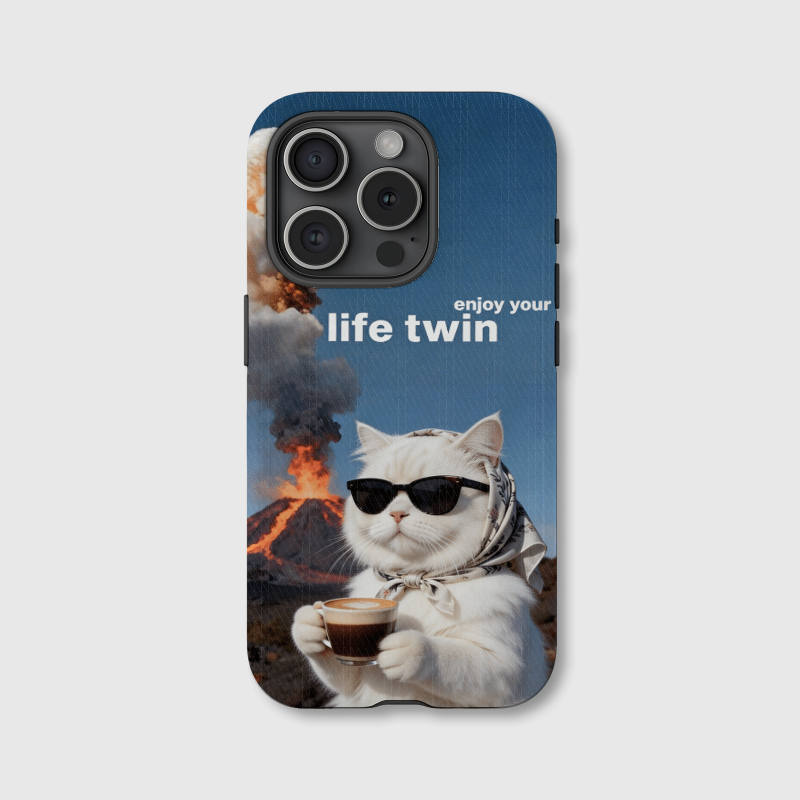 Cool Cat Volcano Print iPhone Case for Cat Lovers Friendship Gift