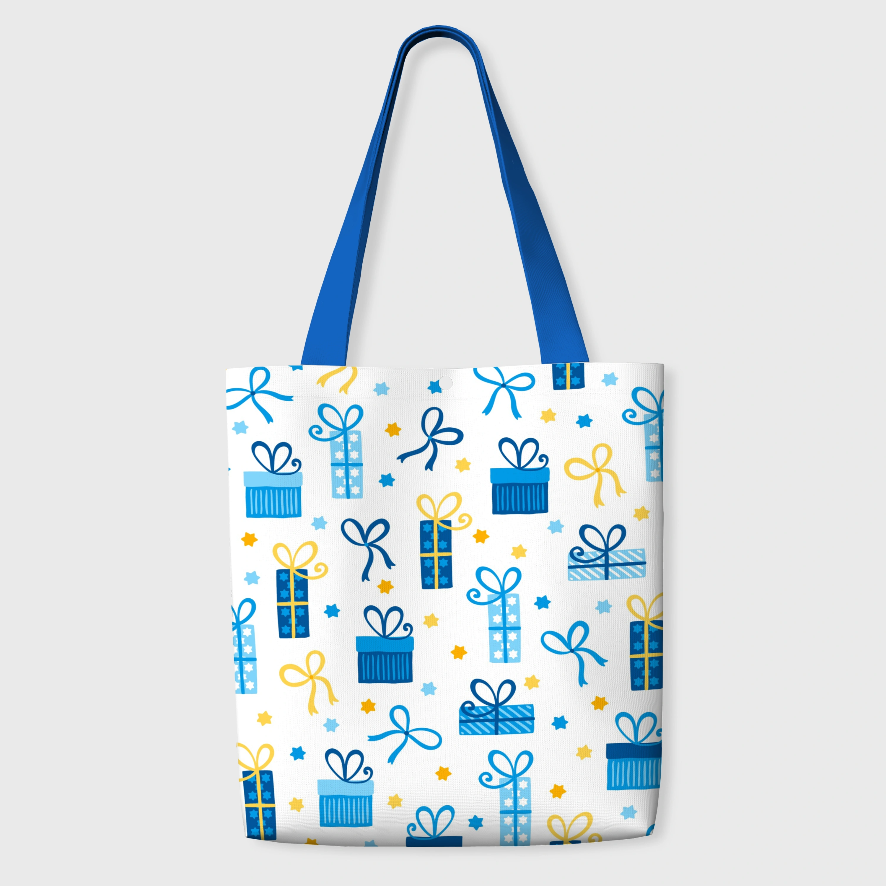 Blue Yellow Gift Box Canvas Tote Bag for Daily Birthday Use
