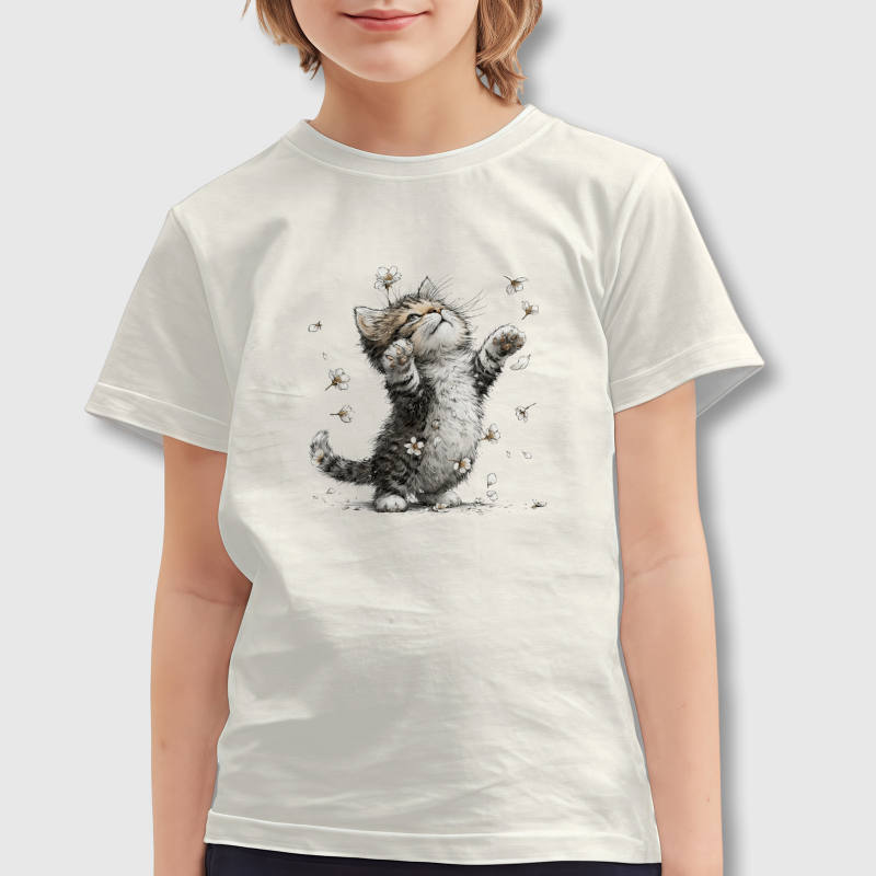 Floral Kitten Kids Crew Neck T-Shirt for Cat Lover Gifts