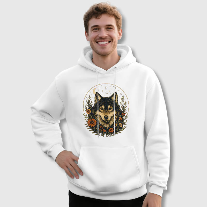 Vintage Floral Wolf Hoodie for Wolf Lovers Daily Wear