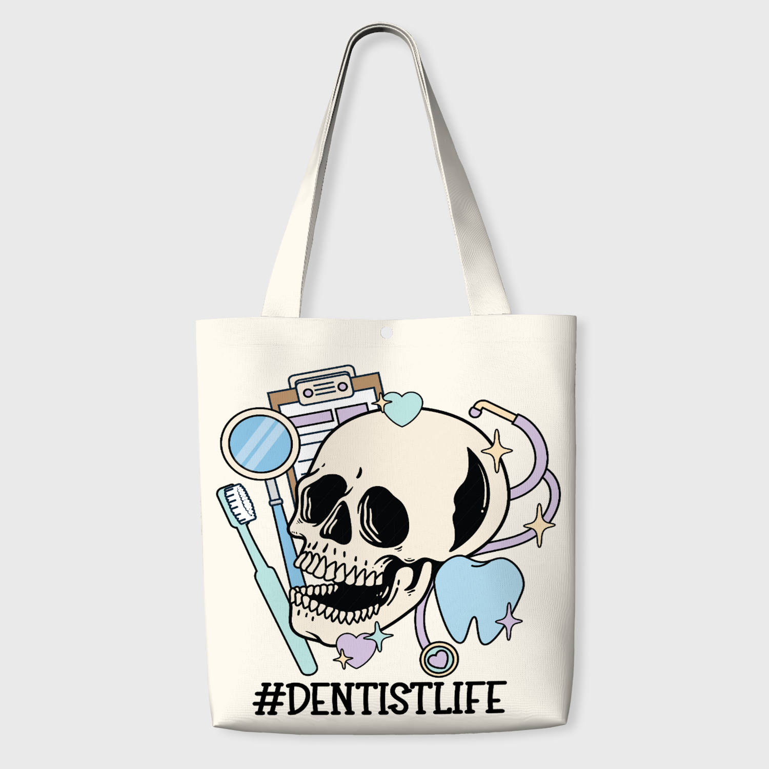 Dentist Life Skull Print Tote Bag for Dentist Daily Use & Gift
