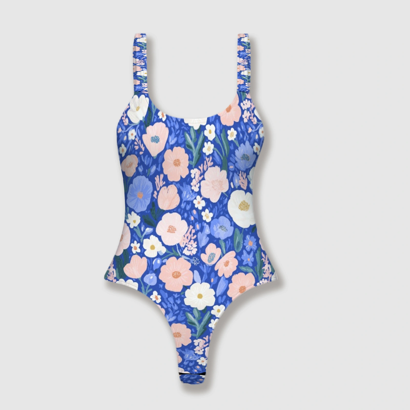 Blue Floral One Piece Swimsuit for Women Summer Beach Wear