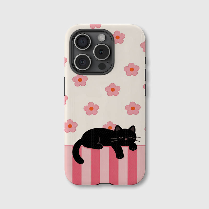 Personalized Magnetic Black Cat Floral Phone Case - Custom Gift for Cat Lovers