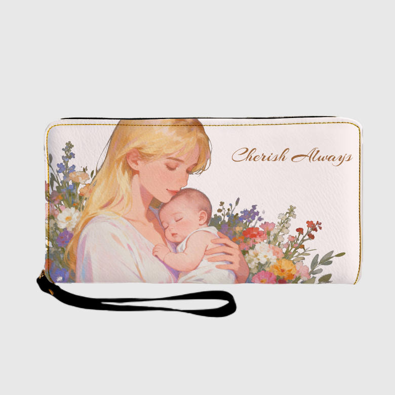 Floral Mom & Baby Long Zip Wallet for New Moms Mother's Day Gift