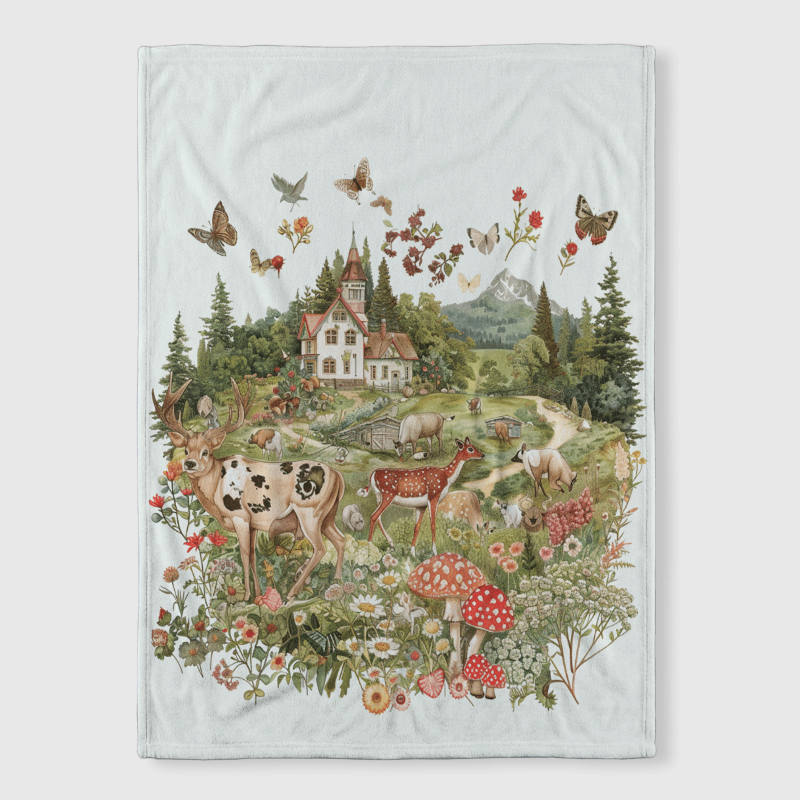 Cottagecore Forest Deer Fleece Blanket for Nature Lovers Gift