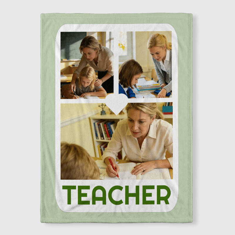 Custom Photo Collage Fleece Blanket for Teacher Gift