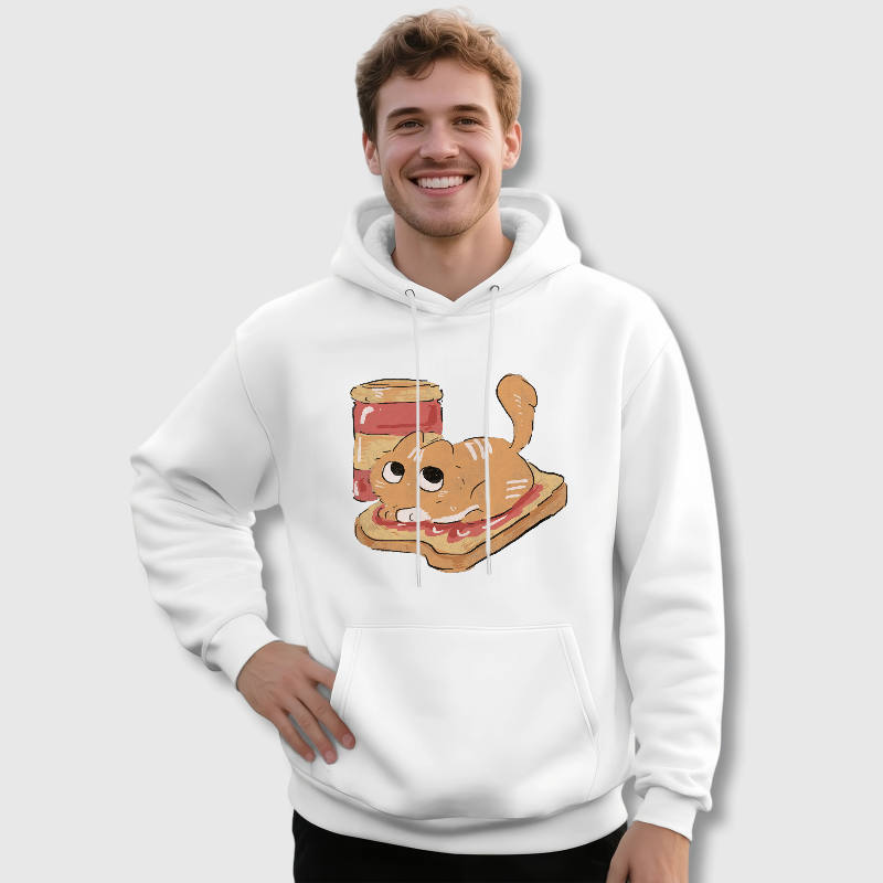 Cute Cat Toast Graphic Pullover Hoodie for Pet Lovers