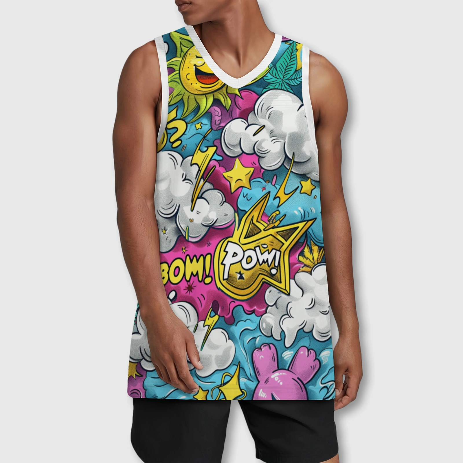 Retro Graffiti Cartoon Basketball Tank for Summer Sports Fans