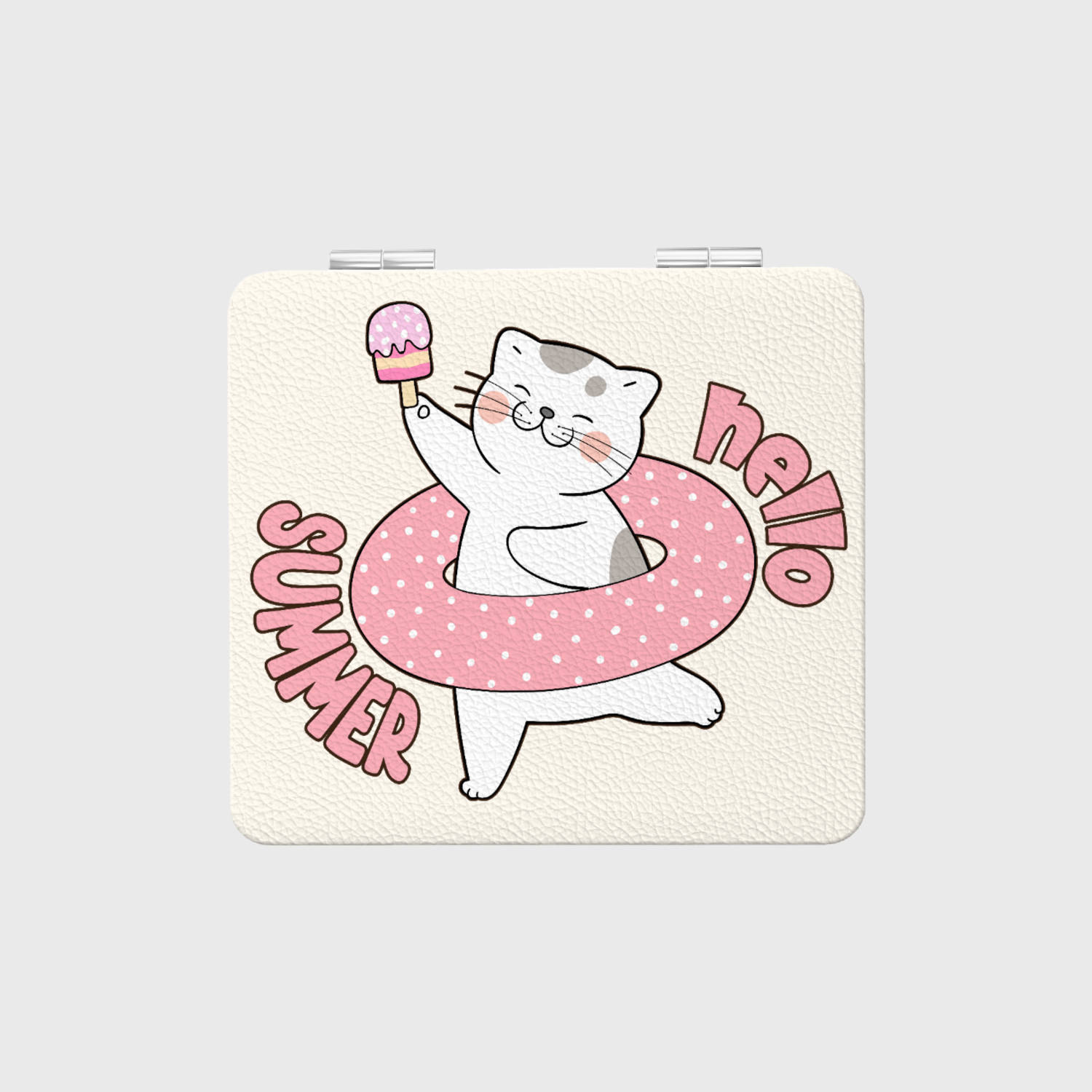 Cute Summer Cat Magnifying Compact Mirror for Cat Lovers Travel Gift