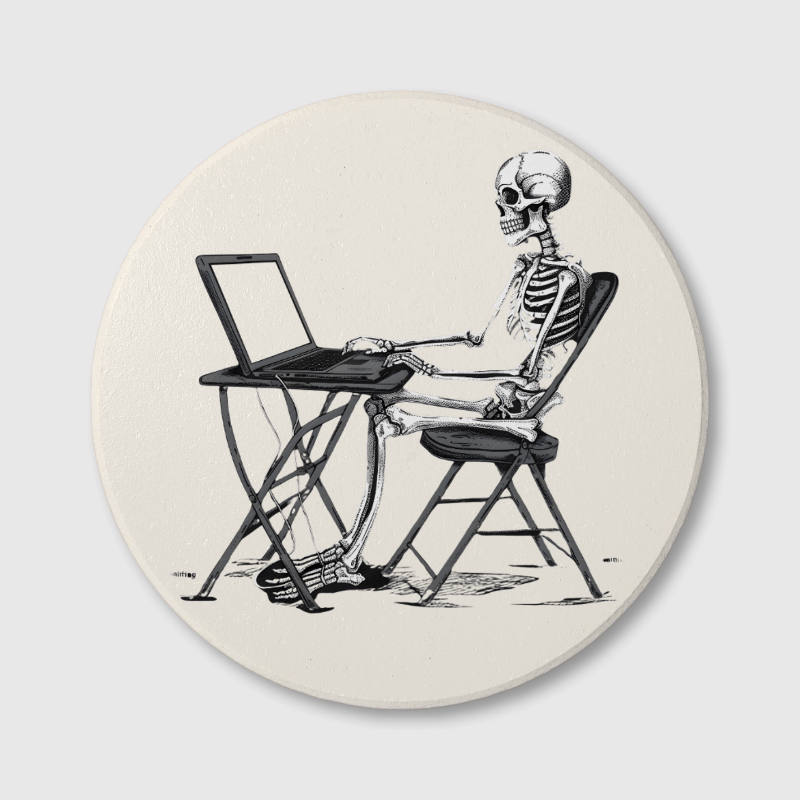 Funny Skeleton WFH Ceramic Coaster for Remote Workers