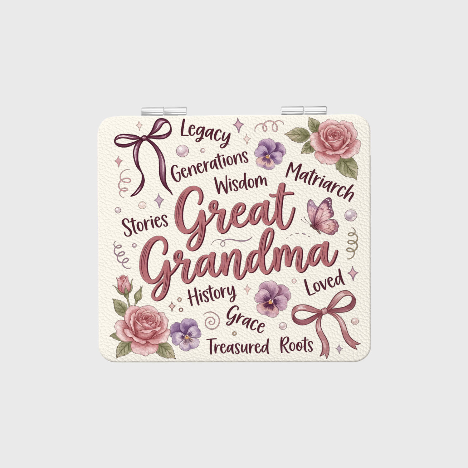 Floral Great Grandma Square Pocket Makeup Mirror Gift
