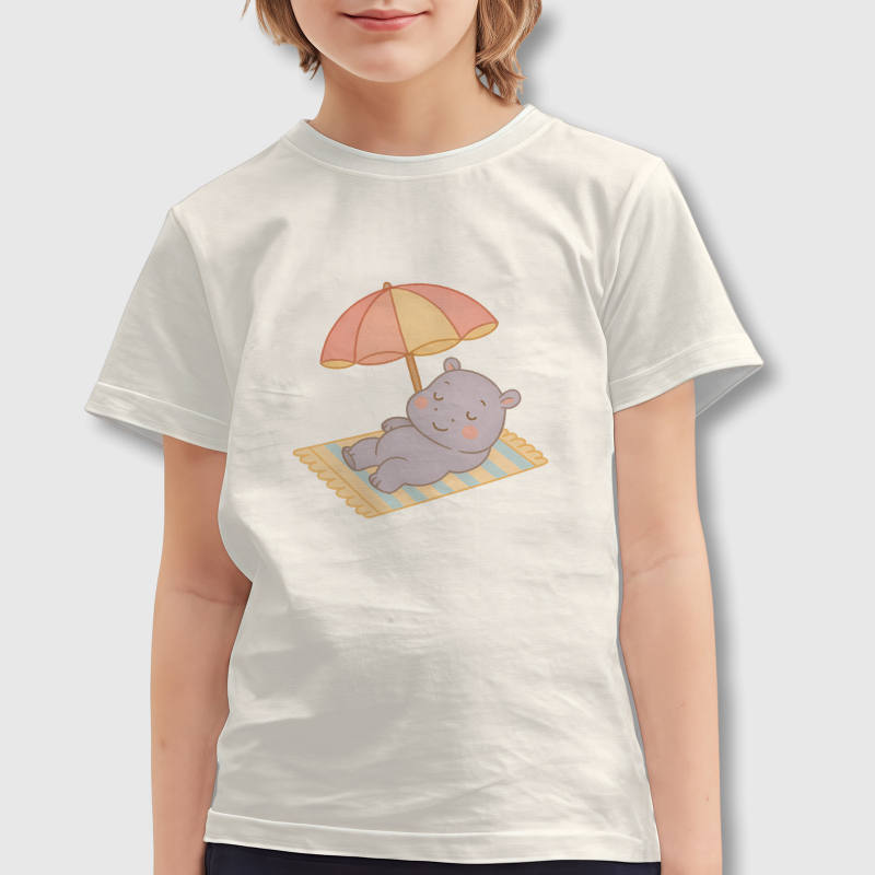 Cute Relaxing Hippo Kids T-Shirt for Summer Casual Wear