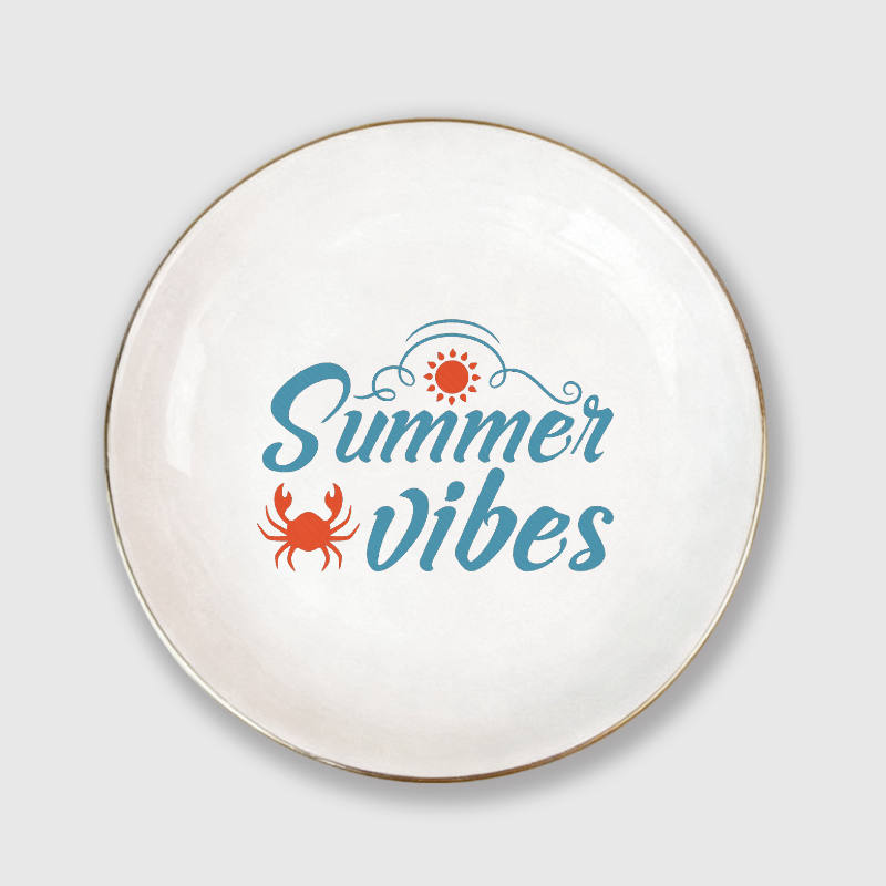Summer Vibes Crab Gold Rim Ceramic Trinket Tray for Summer Gifts