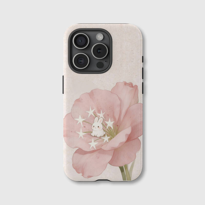 Cute Pink Floral Bunny Magnetic iPhone Case for Women Birthday Holiday Gifts