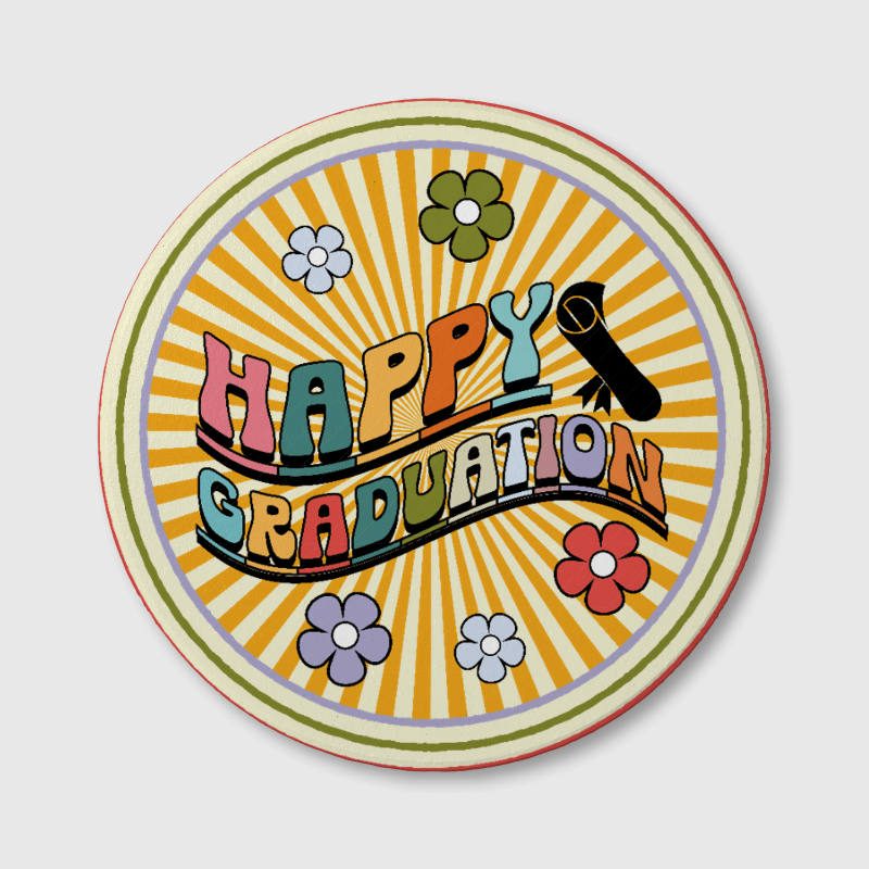 Retro Floral Graduation Ceramic Coaster for Graduates Gift