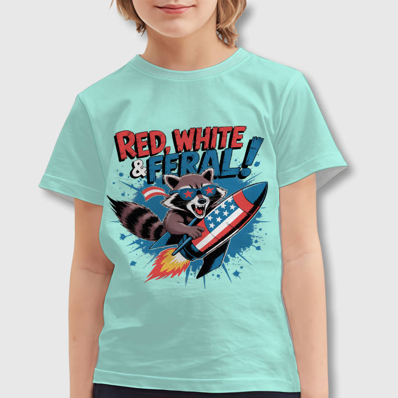 Funny Patriotic Raccoon Kids T-Shirt for 4th of July Gifts