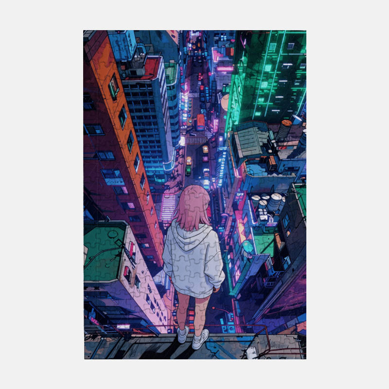 Cyberpunk Anime City 300pc Puzzle for Anime Fans Birthday Gift