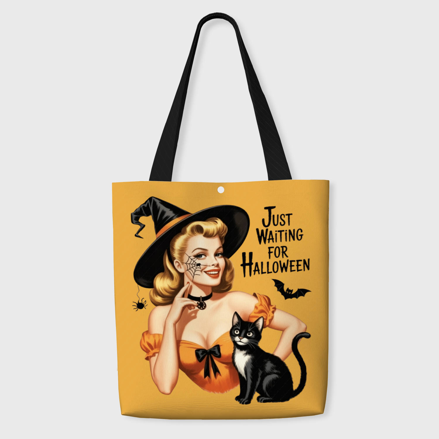 Vintage Witch Cat Tote Bag for Halloween Lovers Daily Use