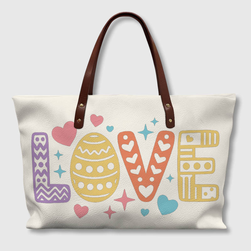 Easter Love Egg PU Leather Tote Bag for Women Easter Gift