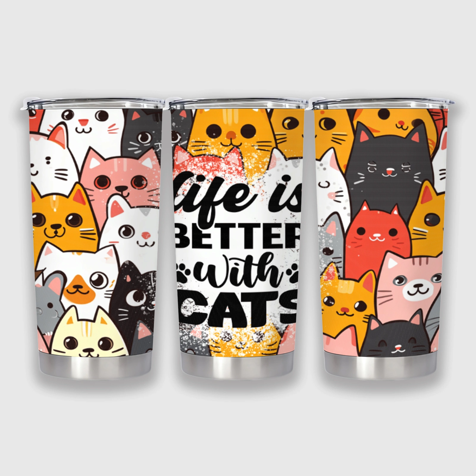 Life Is Better With Cats Stainless Steel Tumbler for Cat Lovers Birthday & Holiday Gifts