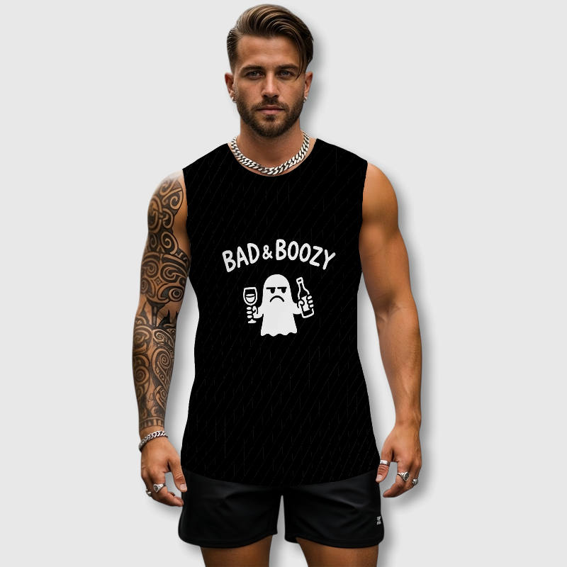 Funny Bad & Boozy Ghost Tank Top for Men Summer Gym Wear