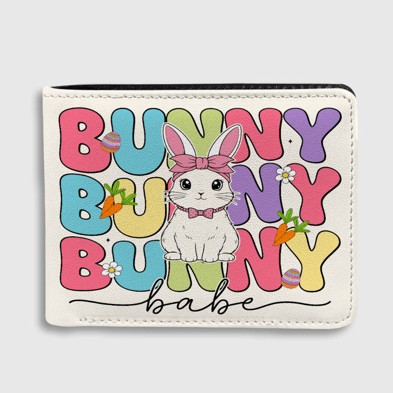 Cute Bunny Babe Leather Wallet for Women, Easter Holiday Birthday Gift for Rabbit Lovers