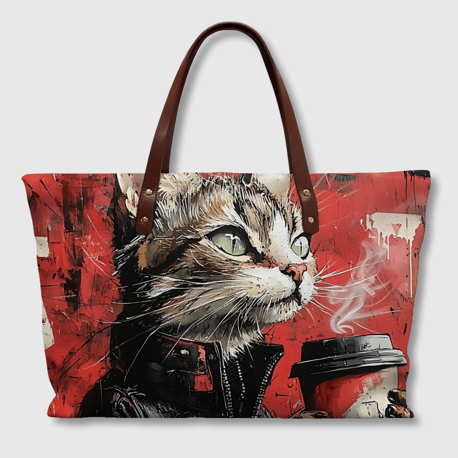 Coffee Cat Graphic Tote Bag for Pet Lovers Daily Use