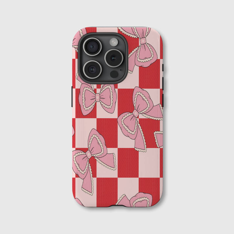 Cute Red Check Pink Lace Bow Magnetic Phone Case for Girlfriend Valentine Birthday Gifts