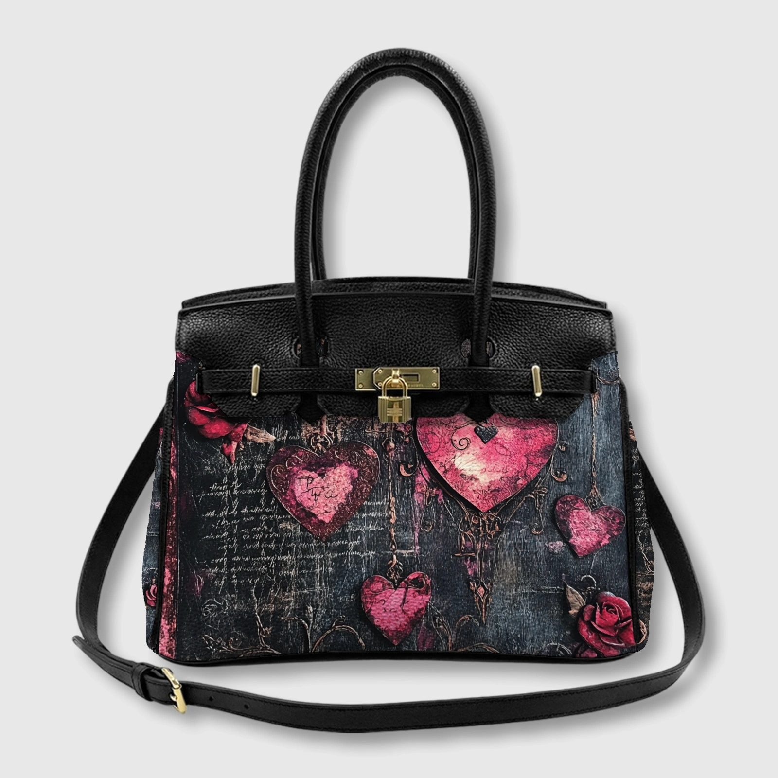 Personalized Gothic Heart & Rose PU Handbag