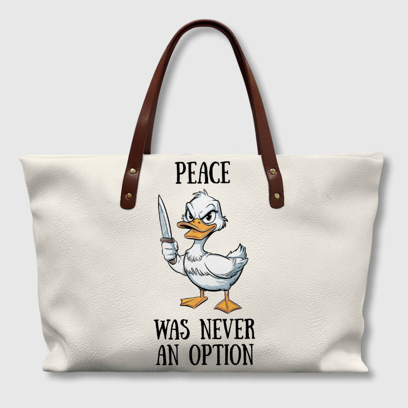 Funny Duck Quote PU Leather Tote Bag for Friend Gift