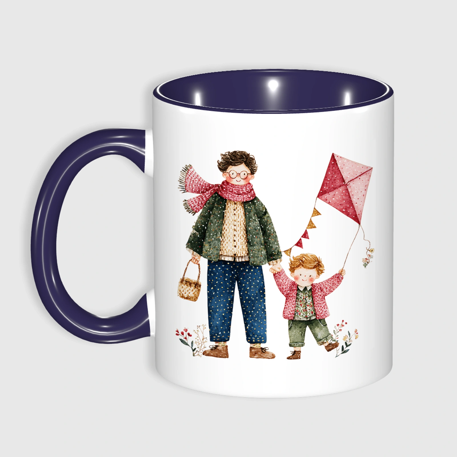 Watercolor Dad & Kid Ceramic Mug for Father's Day Gift