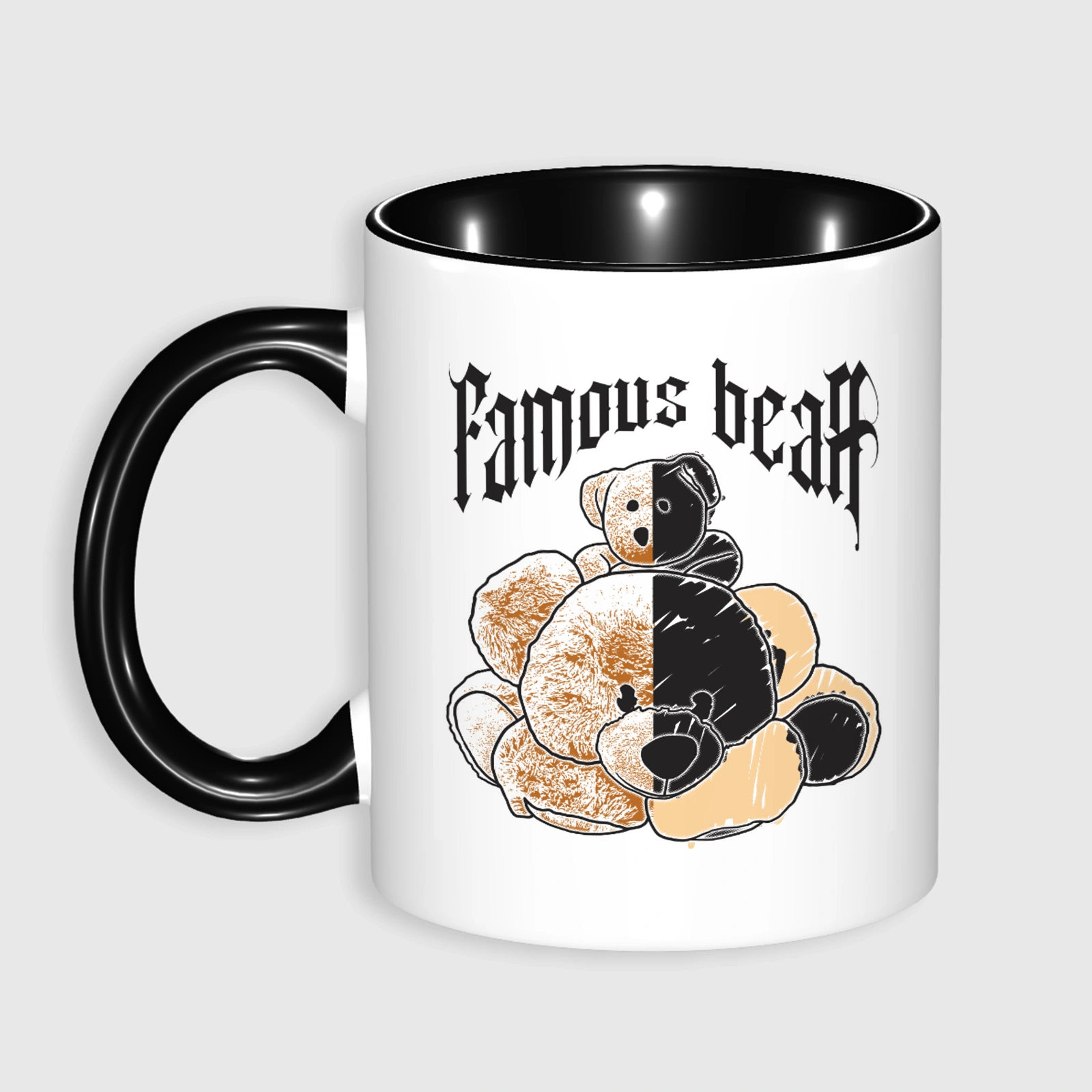 Split Tone Gothic Teddy Bear Ceramic Mug for Daily Gifting