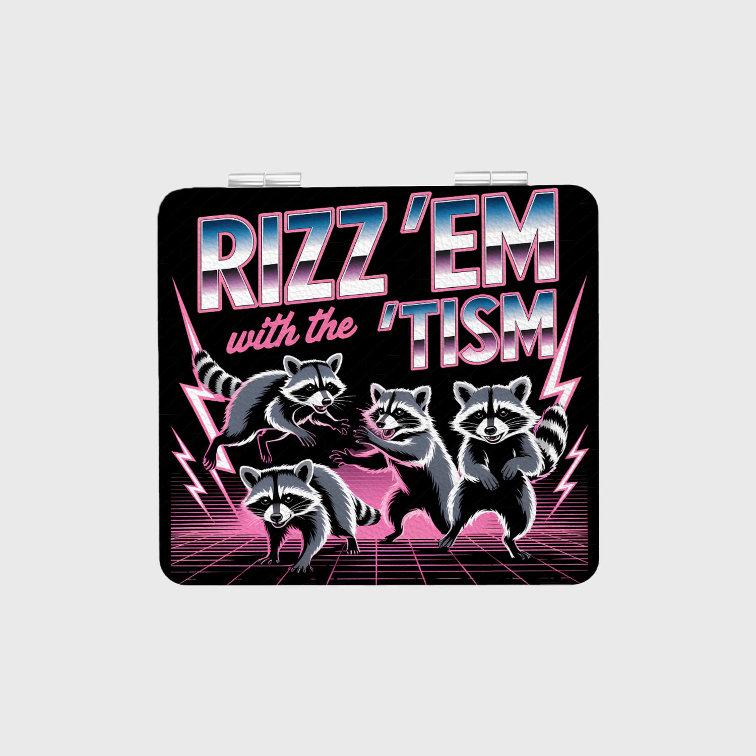 Rizz 'Em with the 'Tism Square Pocket Makeup Mirror Funny Neurodivergent Gift