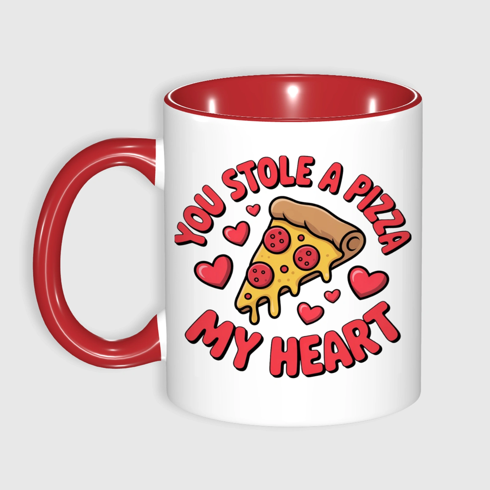 Personalized Pizza Heart Red Accent Mug - Custom Photo & Text 11oz Gift Mug