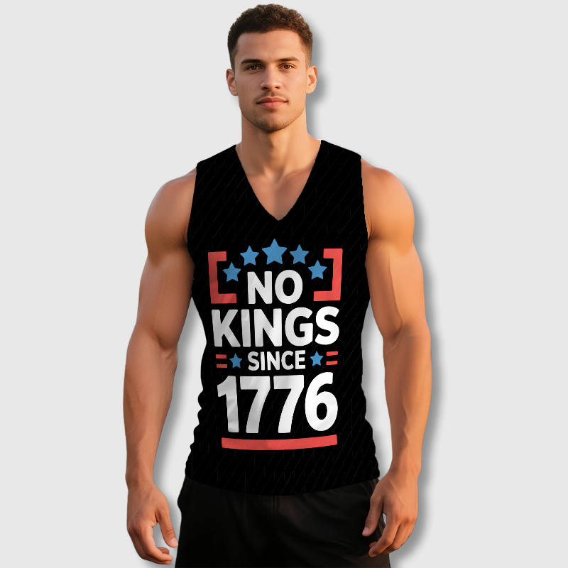 Patriotic 1776 Quote V-Neck Tank Top for Men Gym Wear