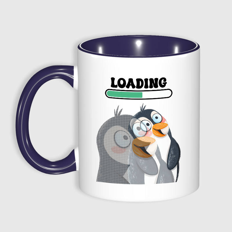 Funny Loading Penguin 11oz Blue Mug for Penguin Lovers Daily Use