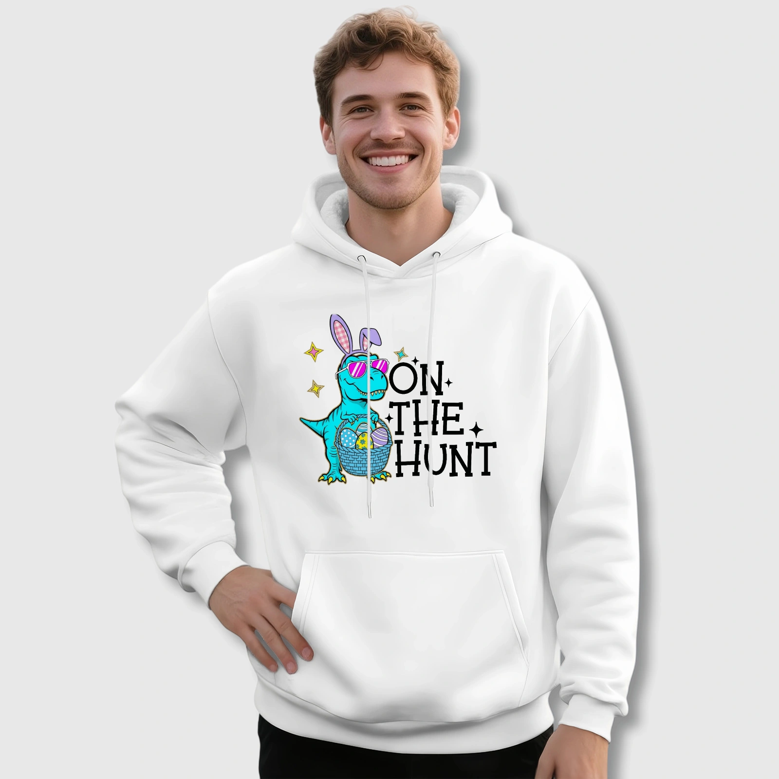 Easter T-Rex Bunny Graphic Hoodie for Dino Fans Easter Gift