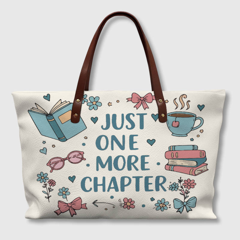 Book Lover Quote PU Leather Tote Bag for Readers Daily Use