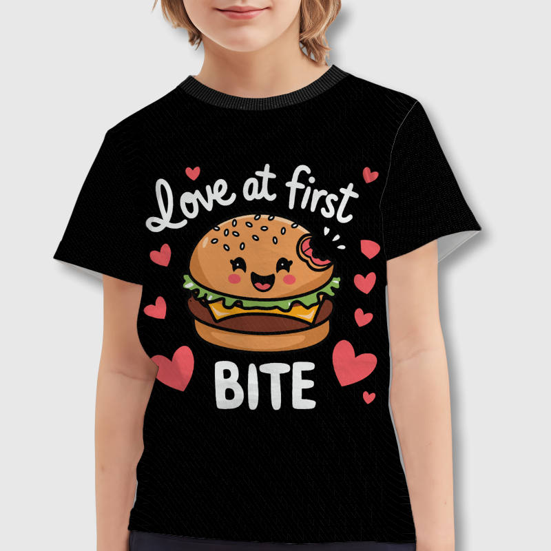 Cute Burger Love Quote Kids T-Shirt for Valentine's Day Gift