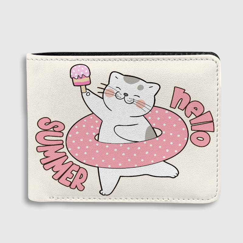 Cute Summer Cat Bifold Wallet for Cat Lovers Daily Use