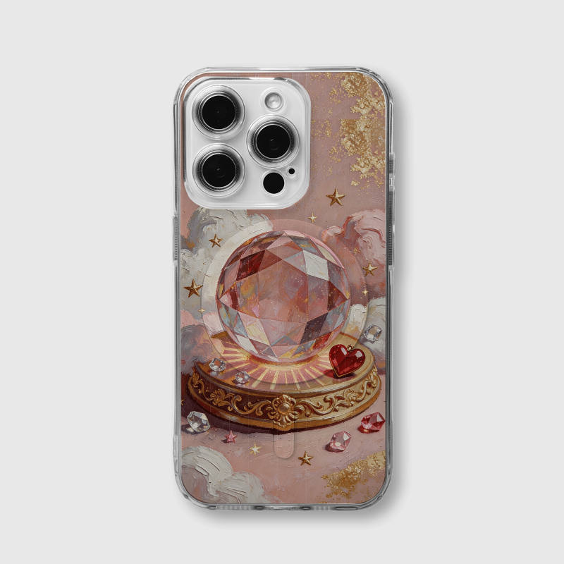 Pink Crystal Ball Clear Magnetic Phone Case for Her Valentine Gift
